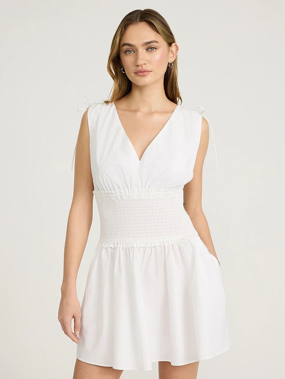 NWT Express Fit and Flare Smocked Waist V-Neck Dress W/Pockets Size Large